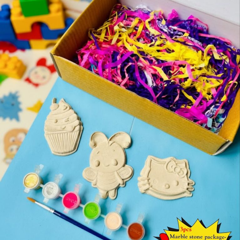 Marble Stone Creative Activity Kit Box (3pcs shapes) Colouring set-with Colours