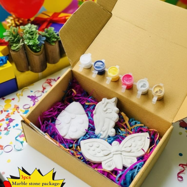 Marble Stone Creative Activity Kit Box (3pcs shapes) Colouring set-with Colours