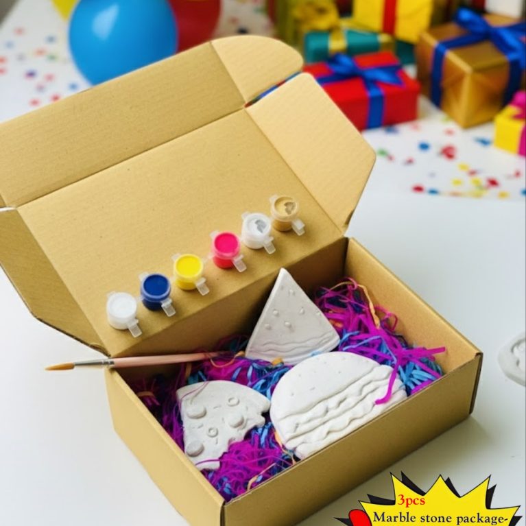 Marble Stone Creative Activity Kit Box (3pcs shapes) Colouring set-with Colours