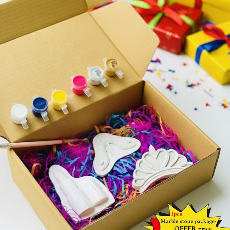 Marble Stone Creative Activity Kit Box (3pcs shapes) Colouring set-with Colours