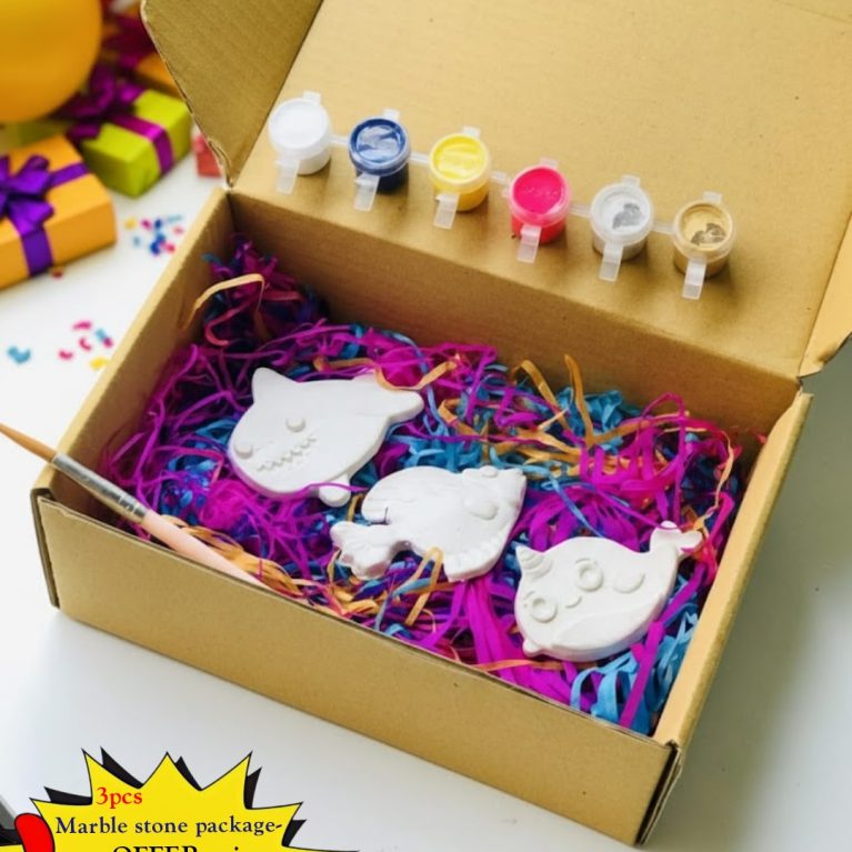 Marble Stone Creative Activity Kit Box (3pcs shapes) Colouring set-with Colours