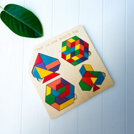 Four-in-One Wooden Geometric Puzzle Toy