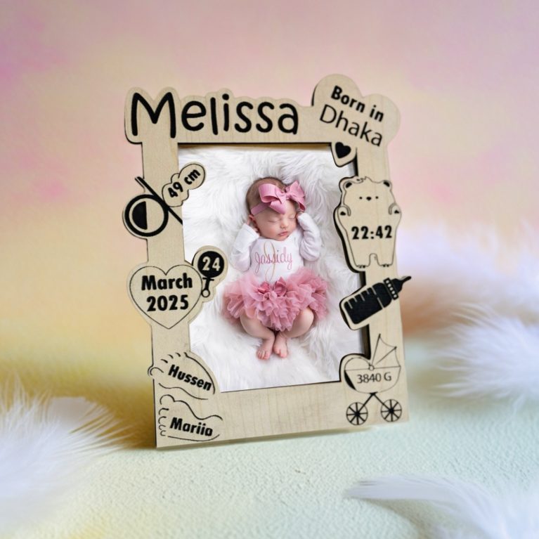 New born baby Details Wooden Photo frame (with name))