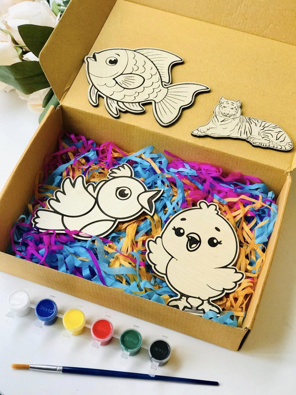 4 Chips Animal Series Colouring set-with Colours (Wooden