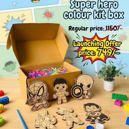Wooden Creative Activity Kit Box (6pcs shapes) Colouring set- with Colours & Brush