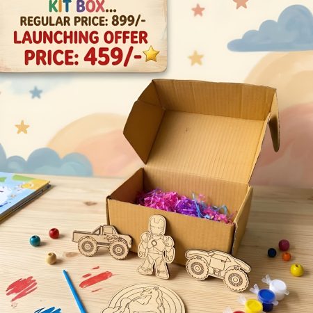 Wooden Creative Activity Kit Box (4pcs shapes) Colouring set- with Colours & Brush