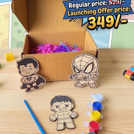 Wooden Super Hero Creative Activity Kit Box (3pcs shapes) Colouring set- with Colours & Brush
