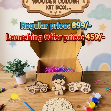 Wooden Creative Activity Kit Box (4pcs shapes) Colouring set- with Colours & Brush